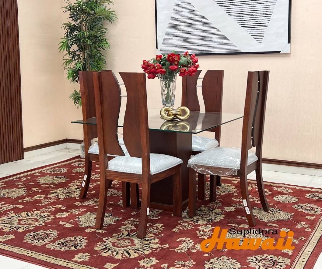 COMEDOR TIPO S MARRON T/CRISTAL 4/S TAPIZ/CREMA C.M.