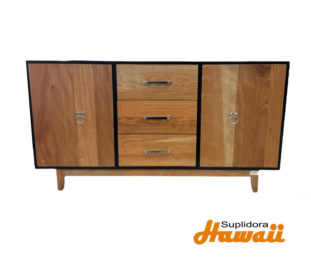 CREDENZA NEGRA CON NATURAL 60 3GAVETAS EN EL CENTRO Y 2P D Y R
