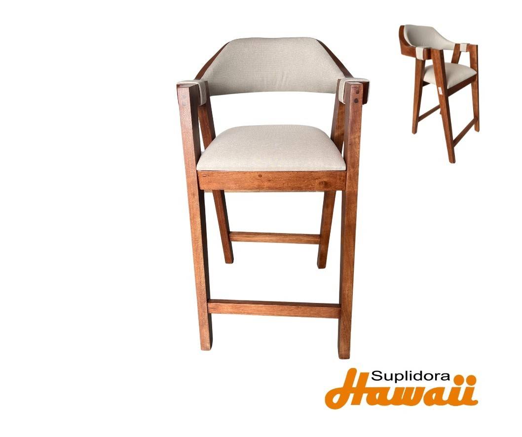 TABURETE RAFAEL MADERA NATURAL TAPIZ/CREMA