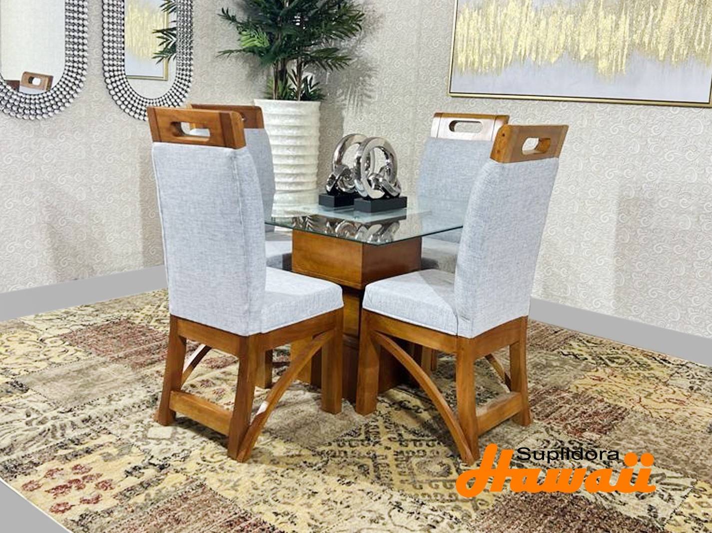 COMEDOR TAPIZADO MODERNO 4/S NATURAL TAPIZ/GRIS