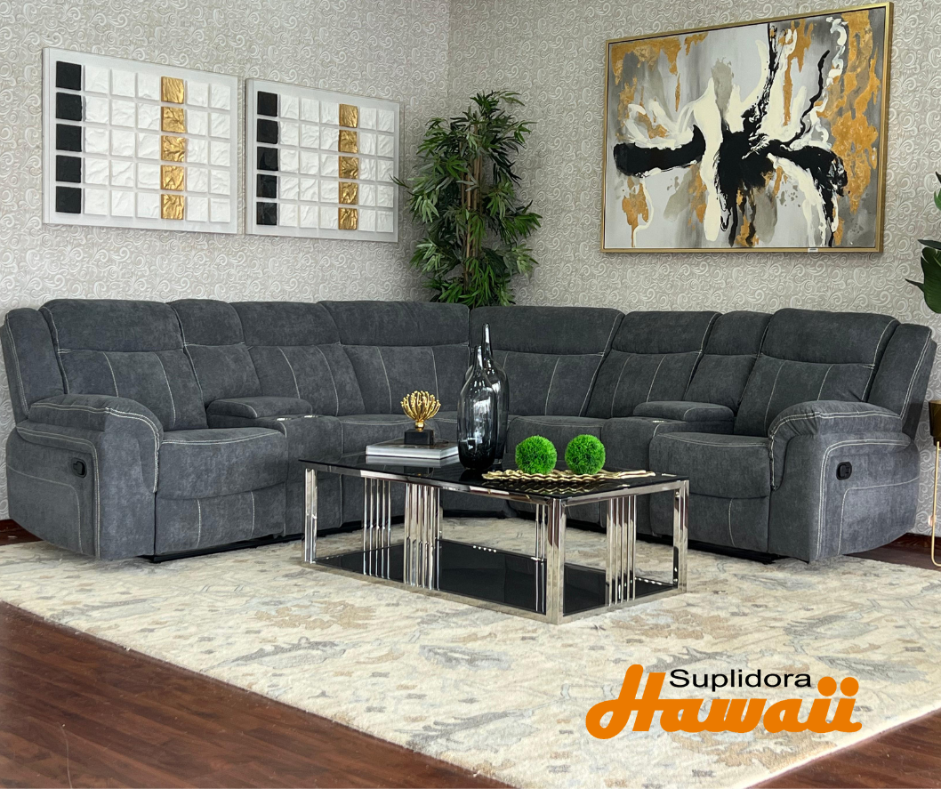 MUEBLE SECCIONAL RECLINABLE ZOE-G EN TELA GRIS 3/PZS