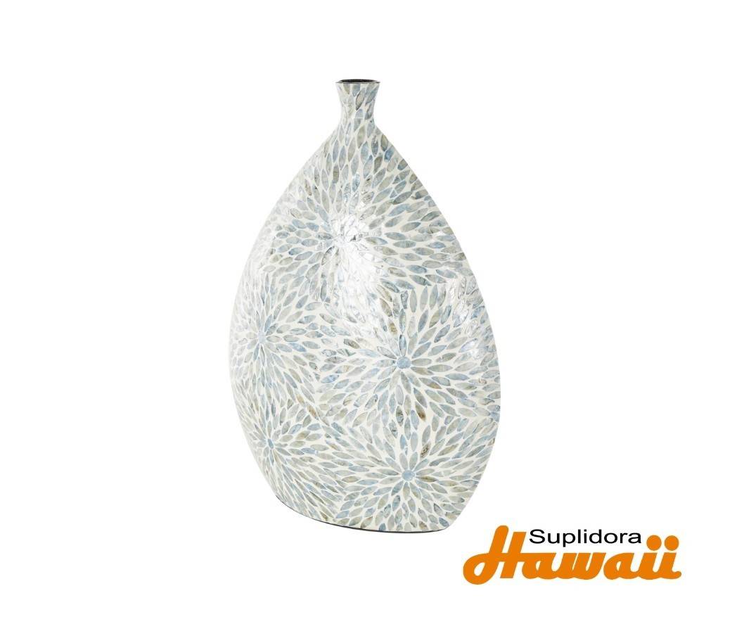 JARRON MOSICO GRANDE C/DISE?O 12604 FLORAL áDE CONCHA NACAR AZUL 17W 24H