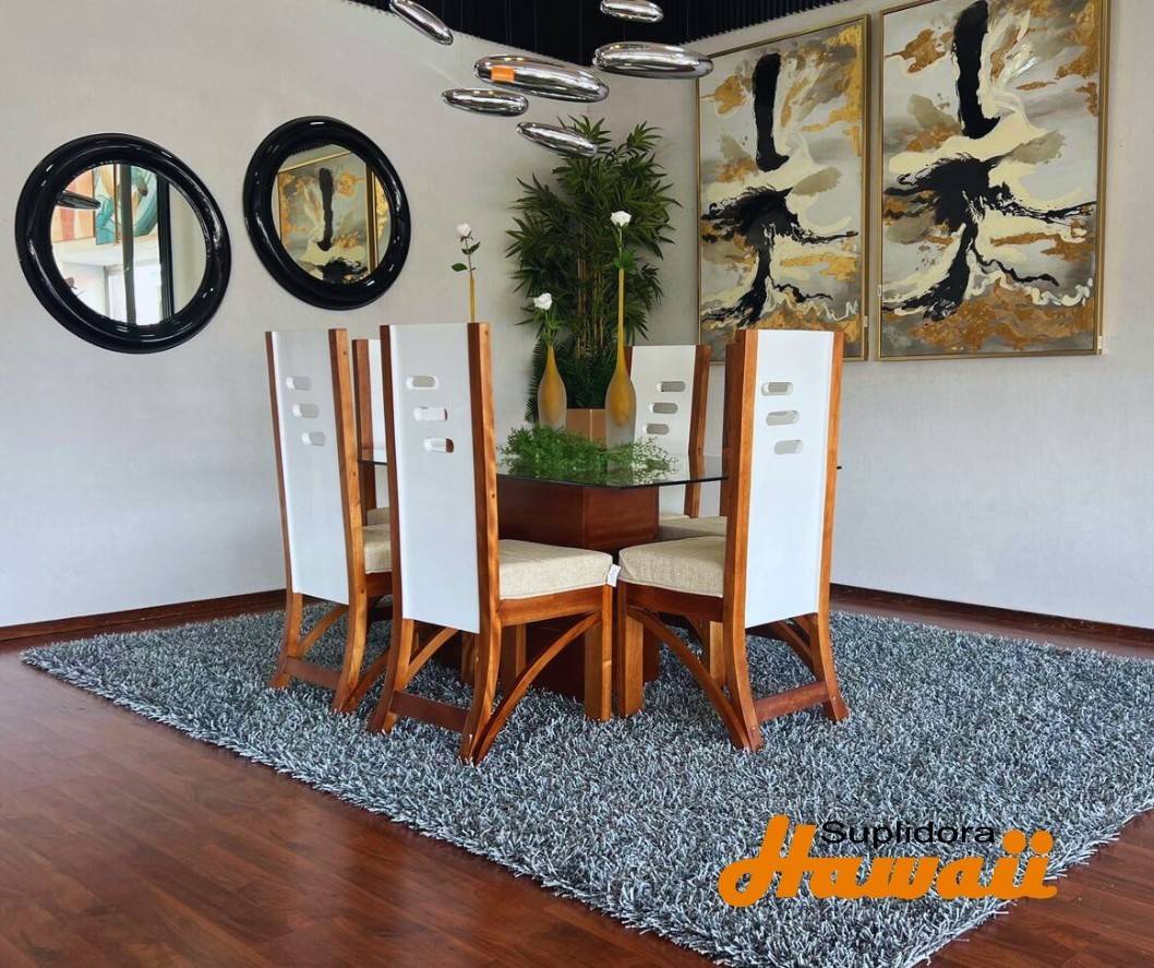 COMEDOR ERY NATURAL C/BLANCO 6/S T/CRISTAL TAPIZ/CREMA