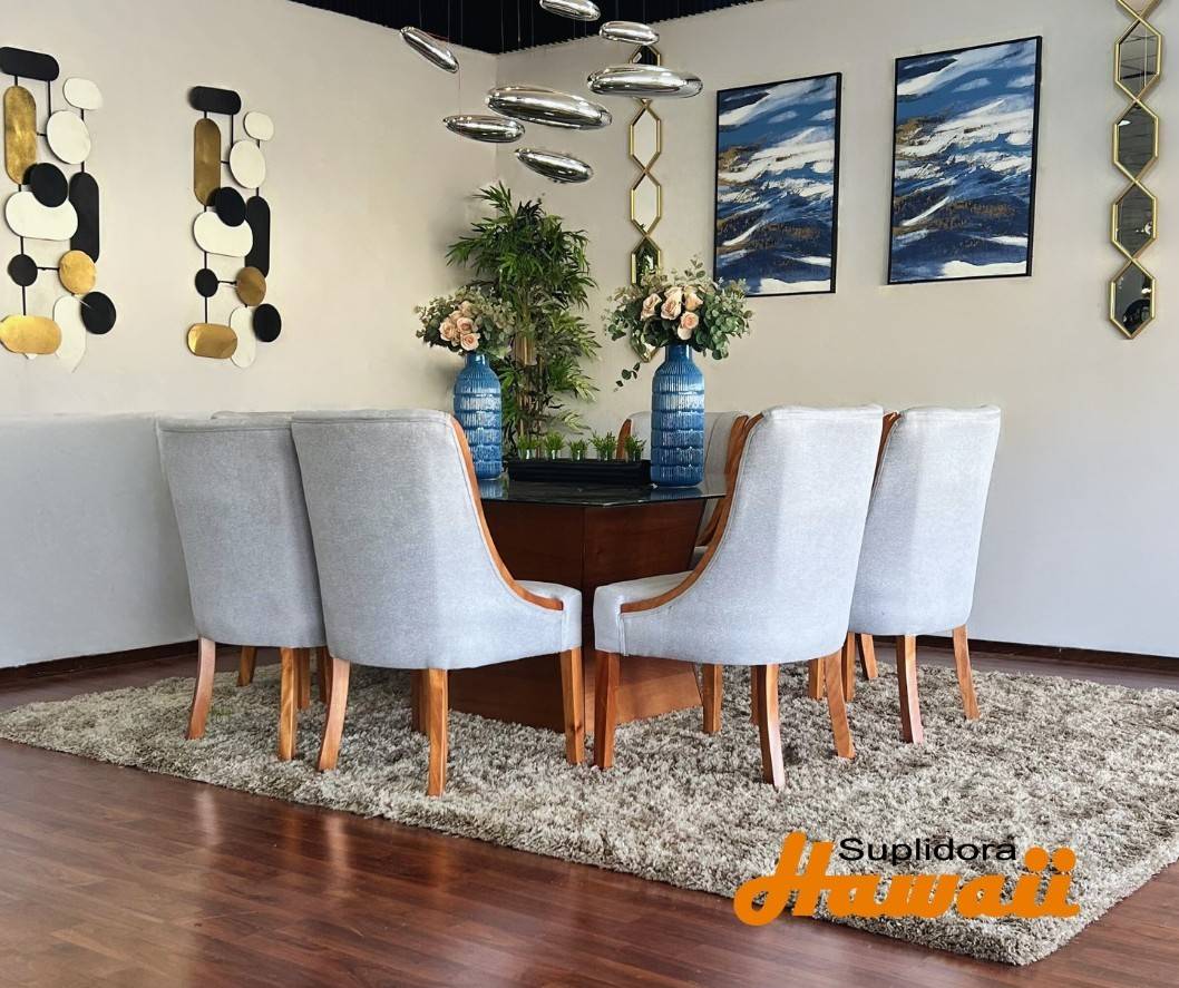 COMEDOR YIRA NATURAL TAPIZ/GRIS 8/S T/CRISTAL BASE CUADRADA R.A.