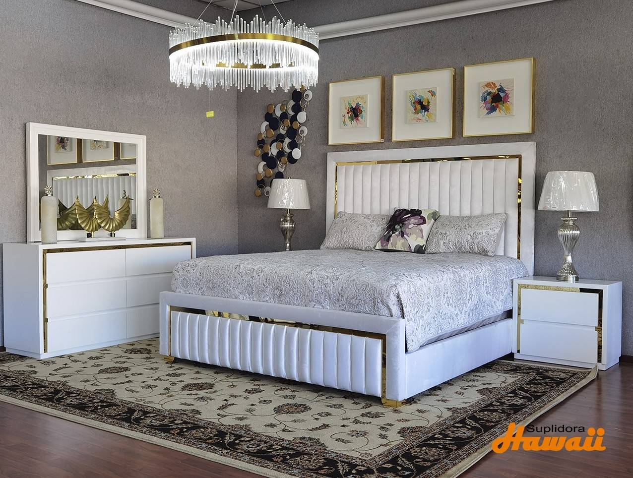 JUEGO APOSENTO CLARY BLANCO 80 CON DORADO