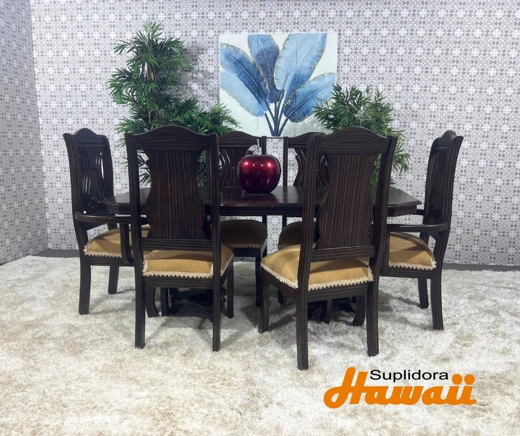 COMEDOR TONY OSCURO 6/S TAPIZ/MOSTAZA T/MADERA