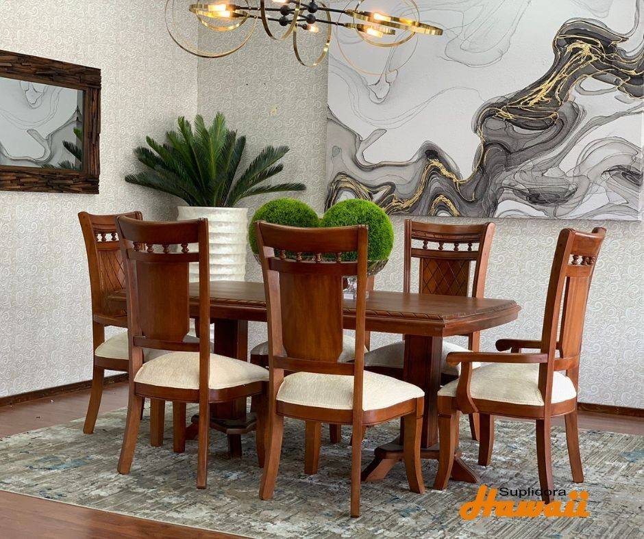 COMEDOR DULCITO C/BOLITA T/MADERA 6/S TAPIZ/CREMA