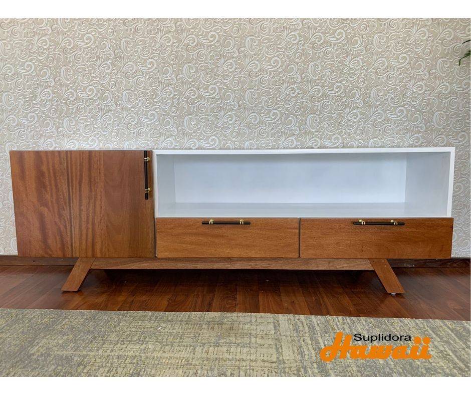 MUEBLE PARA TV 72 COLOR BLANCO CON COLOR CAOBA CLARO 1P 2GAV