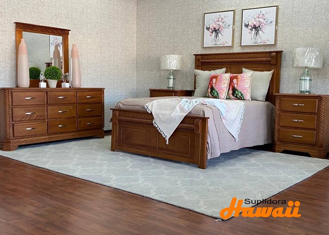 JUEGO APOSENTO MABEL NATURAL 60 EN CAOBA M.M.