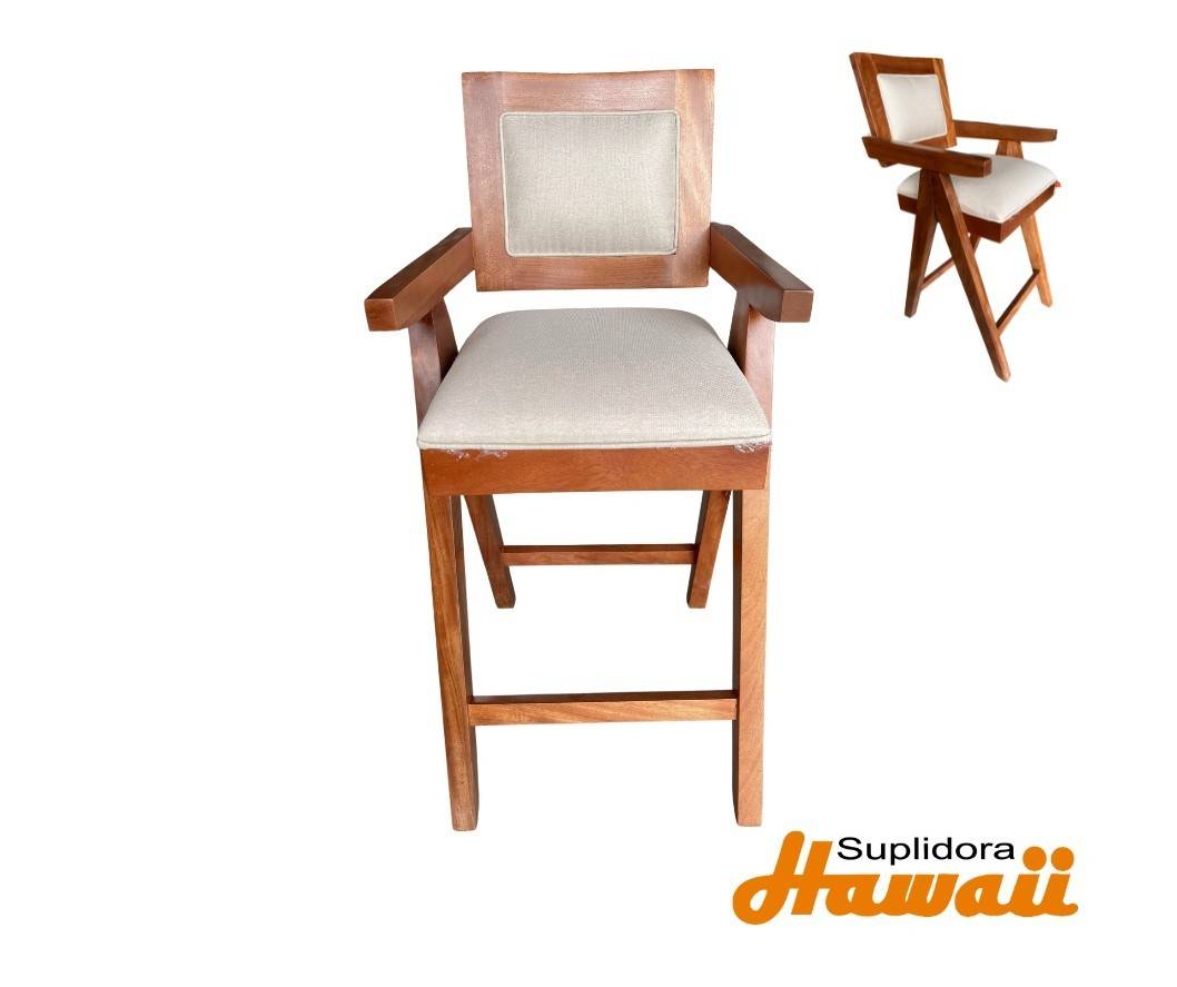 TABURETE BUCAREST MADERA NATURAL TAPIZ/CREMA ESPALDA TAPIZADA