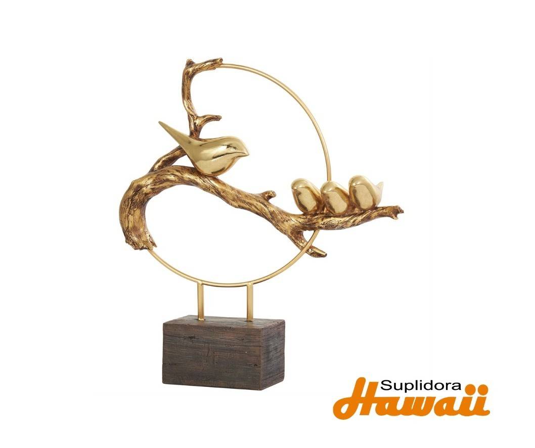 ESCULTURA DE AVES POLIPIEDRA 10845 DORADA 15W 16H