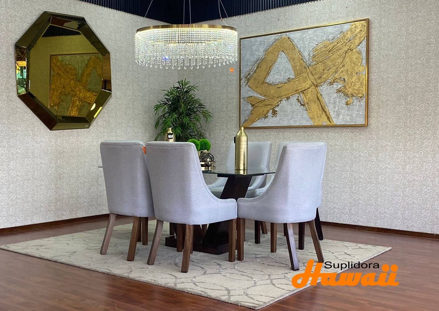 COMEDOR ARIEL TAPIZGRIS OSCURO 6S TCRISTAL AM