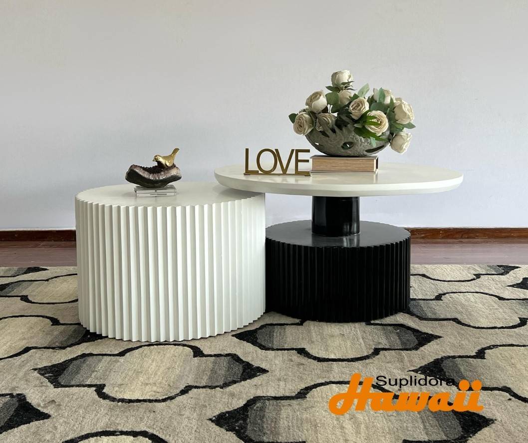 MESA D/CENTRO S/2 TABLITA CILINDRO BLANCA C/NEGRO P.M