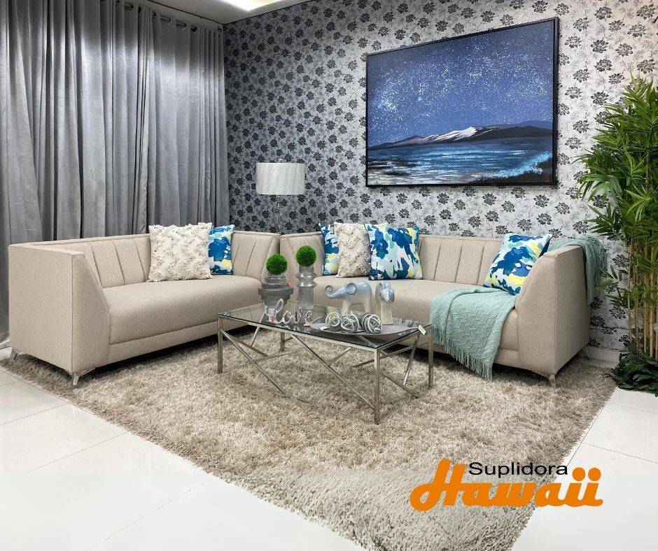 MUEBLE YESSENIA S/2 S/3 TAPIZADO CREMA CLARO D.R.