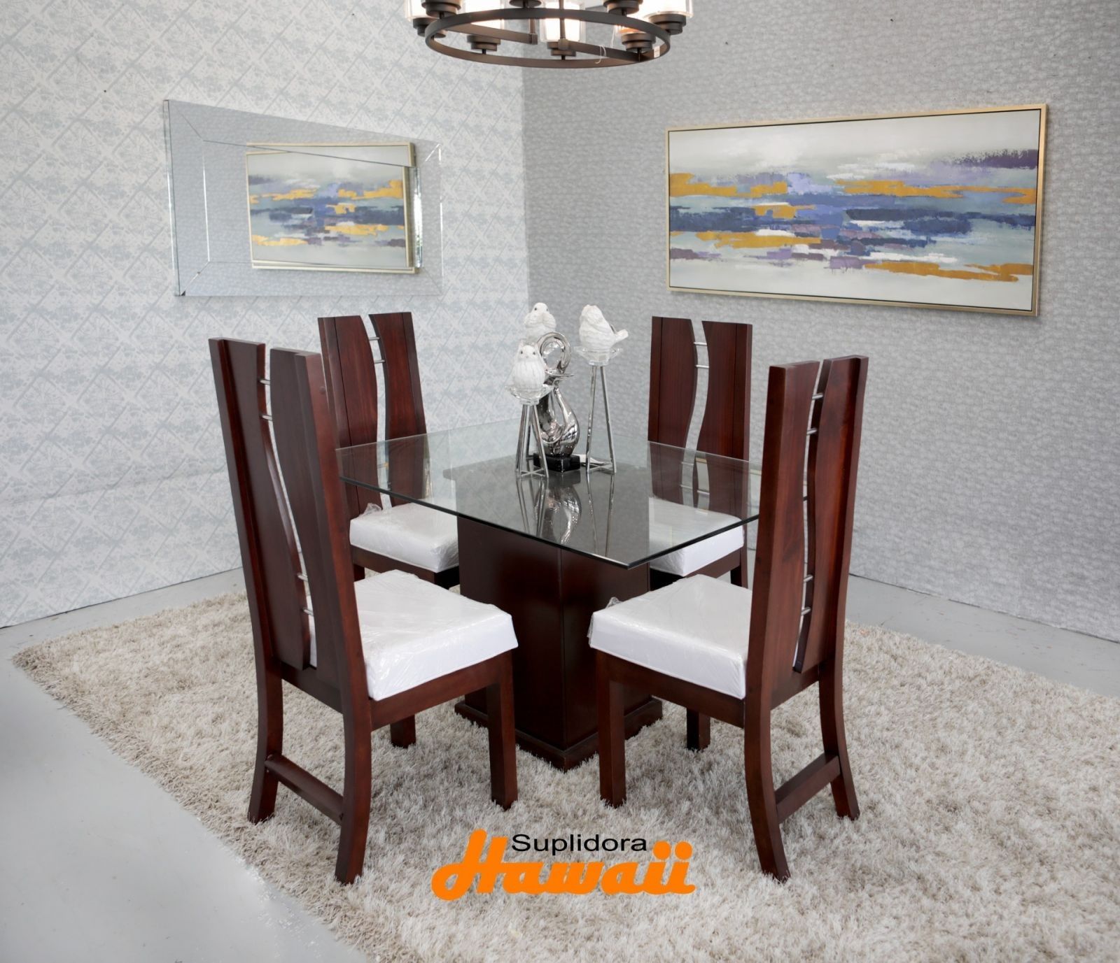 COMEDOR COLOR CAOBA TIPO S T/CRISTAL 4/S TAPIZ/BLANCO A.M.