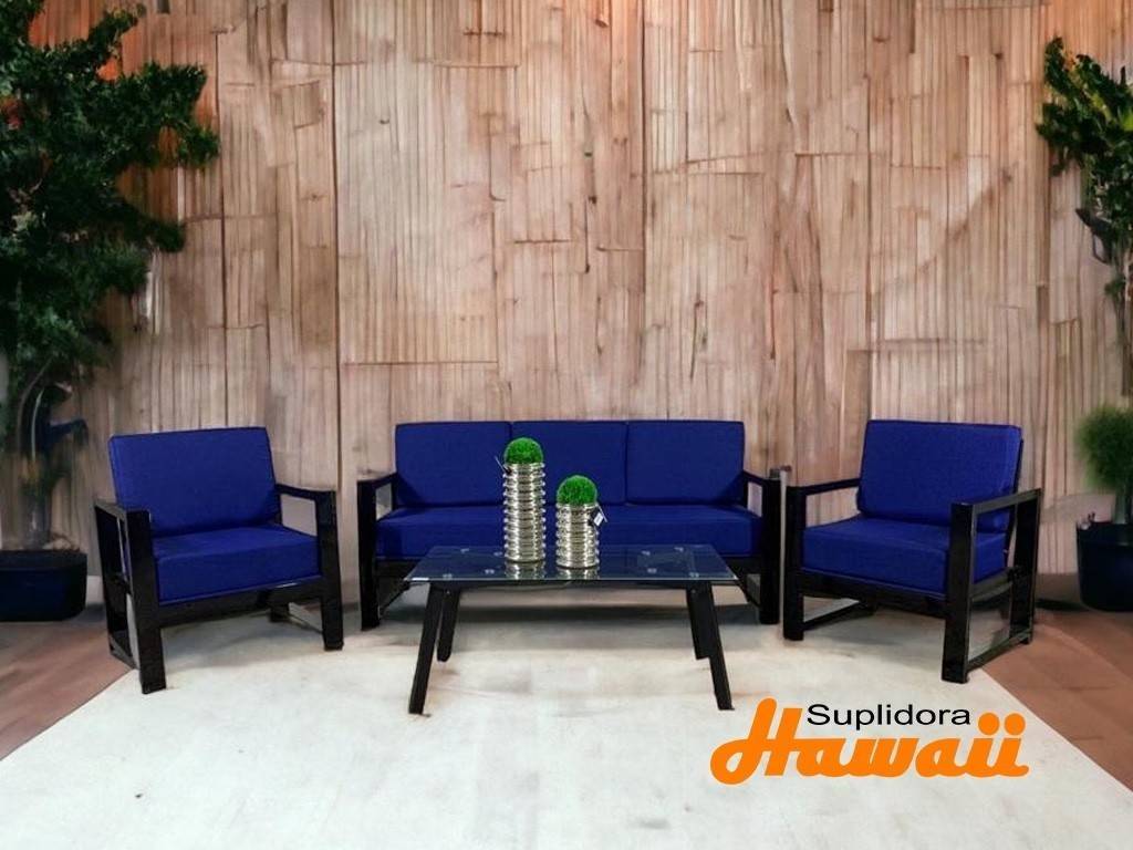 MUEBLE EN HIERRO NEGRO S/3 2/B 1/M TAPIZ/AZUL OSCURO