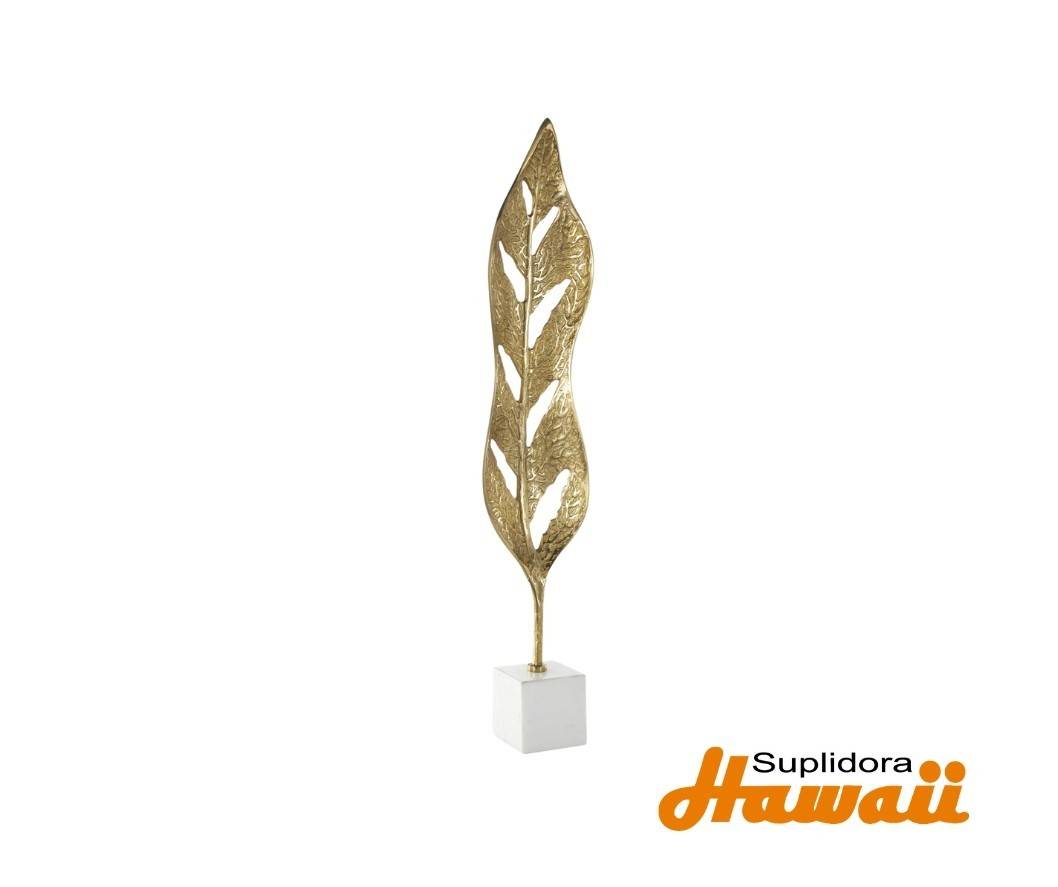 ESCULTURA HOJA DE ALUMINIO DORADA 12252 CBASE DMARMOL BLANCO 7W 35H