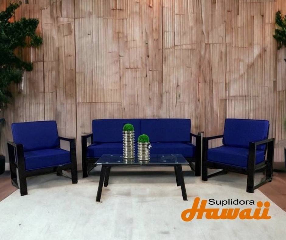 MUEBLE EN HIERRO NEGRO S2 2B 1M TAPIZAZUL OSCURO