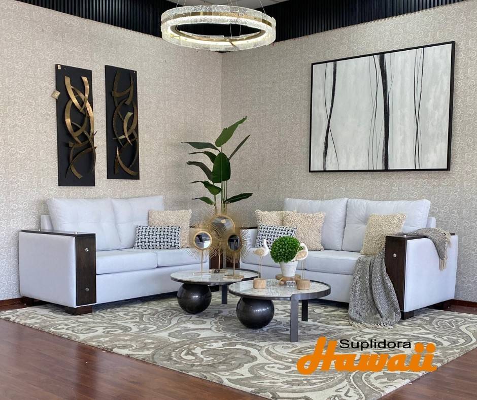 MUEBLE PRIMIUN S/2 S/3 TAPIZ/CREMA CLARO CON CHAPERA NEGRA D.R.
