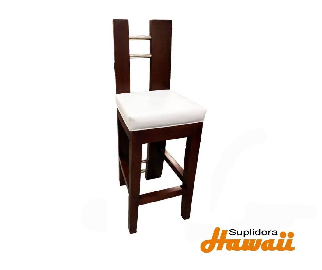TABURETE CONTEMPORANEO CAOBA C/TUBITO TAPIZ/BLANCO D.M.U.