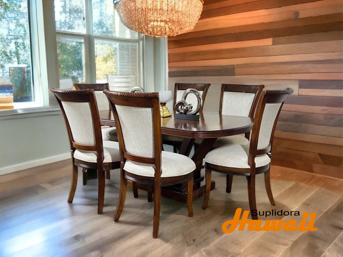 COMEDOR PERLA T/MADERA 6/S TAPIZ/CREMA