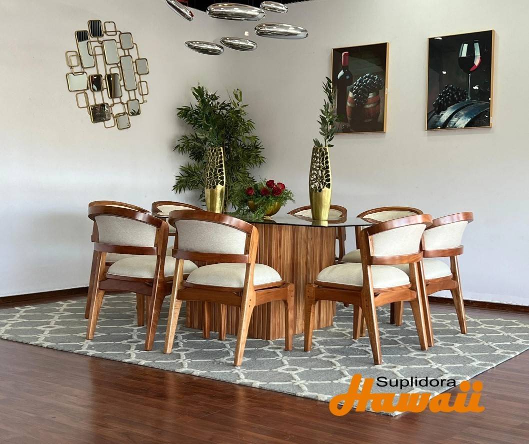 COMEDOR KAROLINA NATURAL T/CRISTAL 8/S TAPIZ/CREMA R.A.
