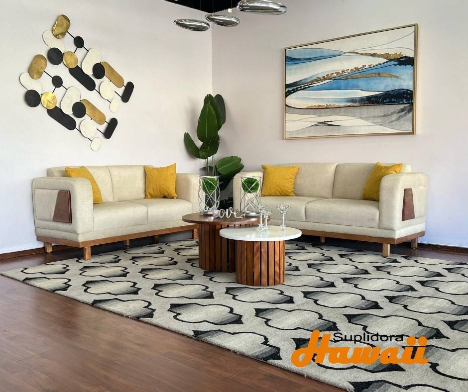 MUEBLE GADIEL S/3 S/2 NATURAL TAPIZ/CREMA F.I