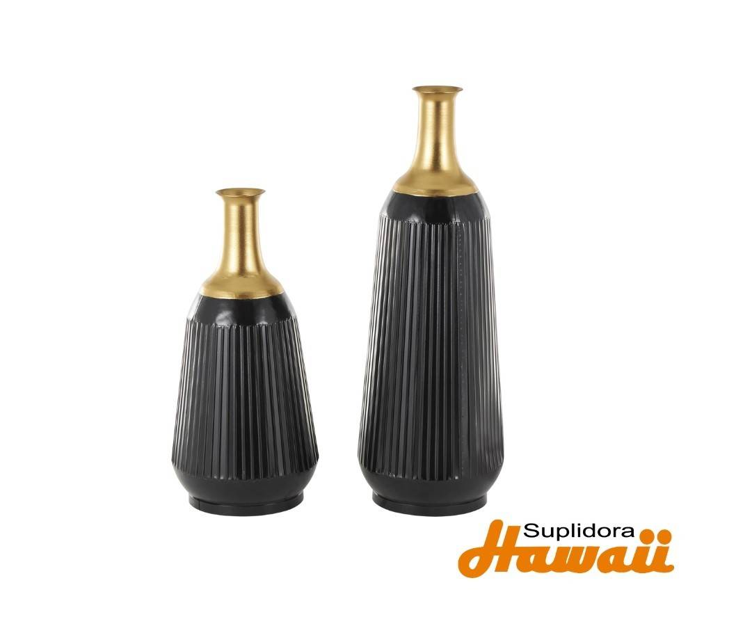 JARRO ALTO EN METAL NEGRO S/2 13015 CON BORDE DORADO 30 23H