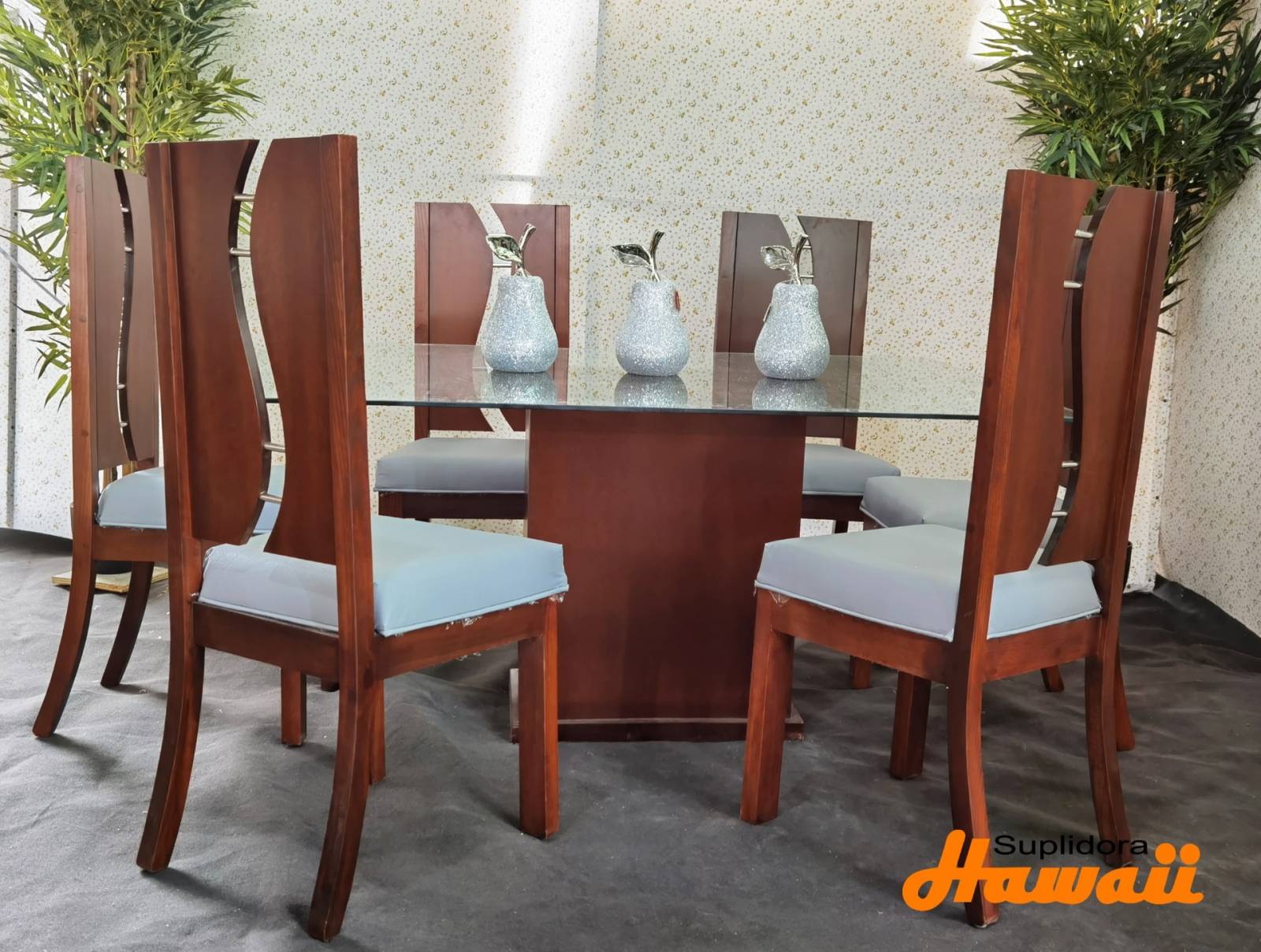 COMEDOR COLOR CAOBA TIPO S T/CRISTAL 6/S TAPIZ/GRIS A.M.