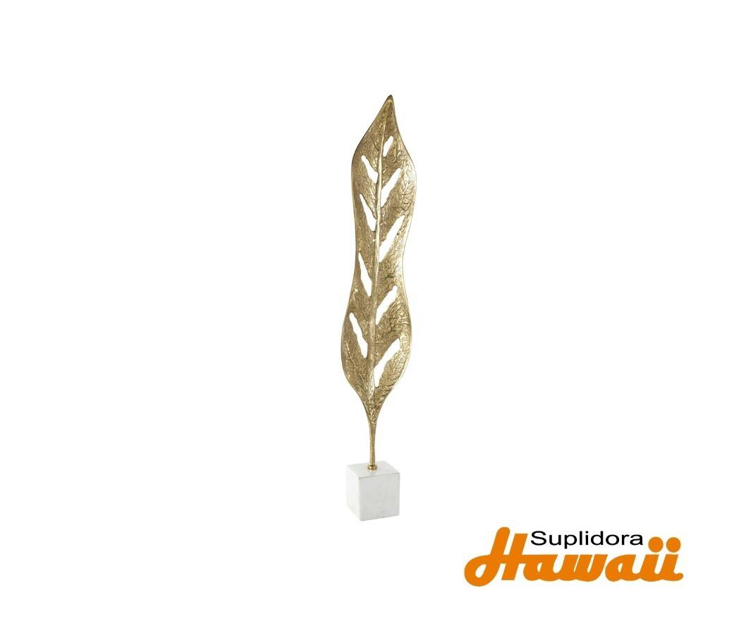 ESCULTURA HOJA DE ALUMINIO DORADA 12253 CBASE DMARMOL BLANCO 8W 43H