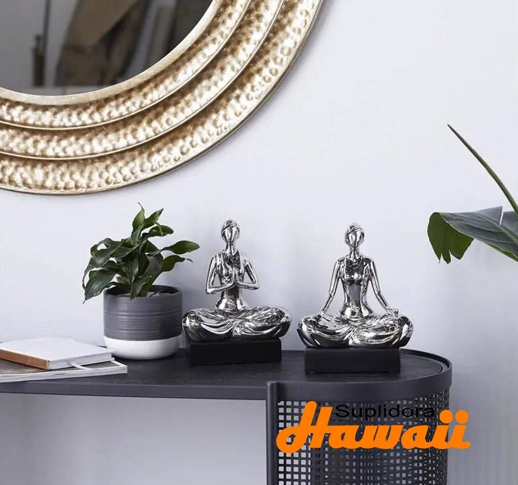 ESCULTURA S/2 YOGA 36568 TRADICIONAL DE PORCELANA PLATEADA