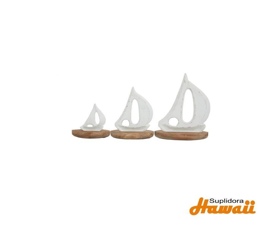 ESCULTURA DE VELERO S3 61487 BLANCA CBASE DE MADERA 11``8``6``H