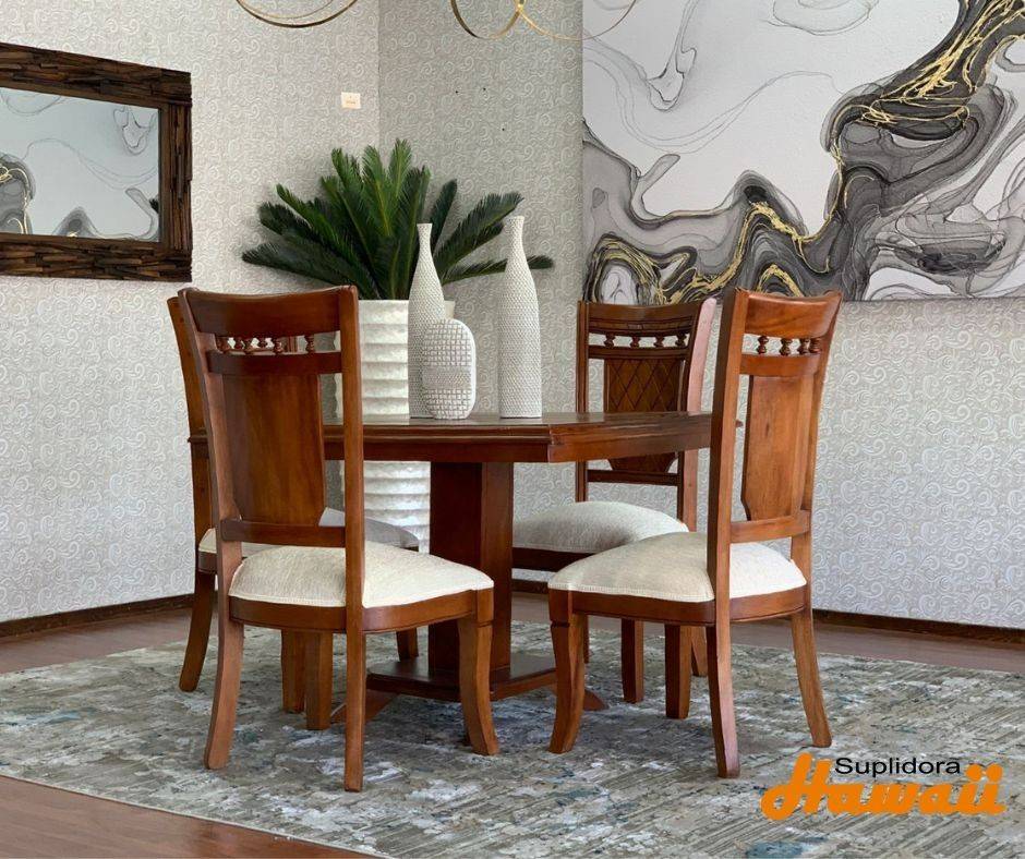 COMEDOR DULCITO T/MADERA EN CAOBA 4/S TAPIZ/CREMA
