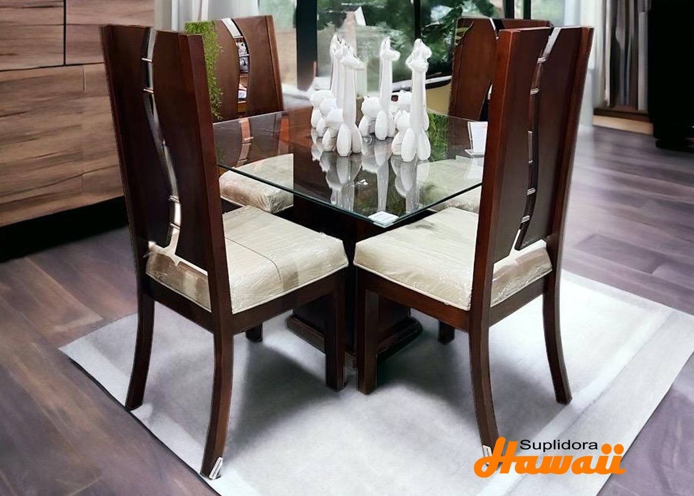 COMEDOR COLOR CAOBA TIPO S T/CRISTAL 4/S TAPIZ/CREMA A.M.