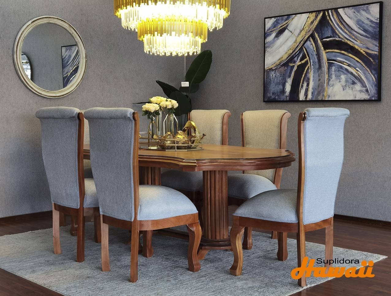 COMEDOR CARLOS 6/S NATURAL TAPIZ/GRIS P.M.