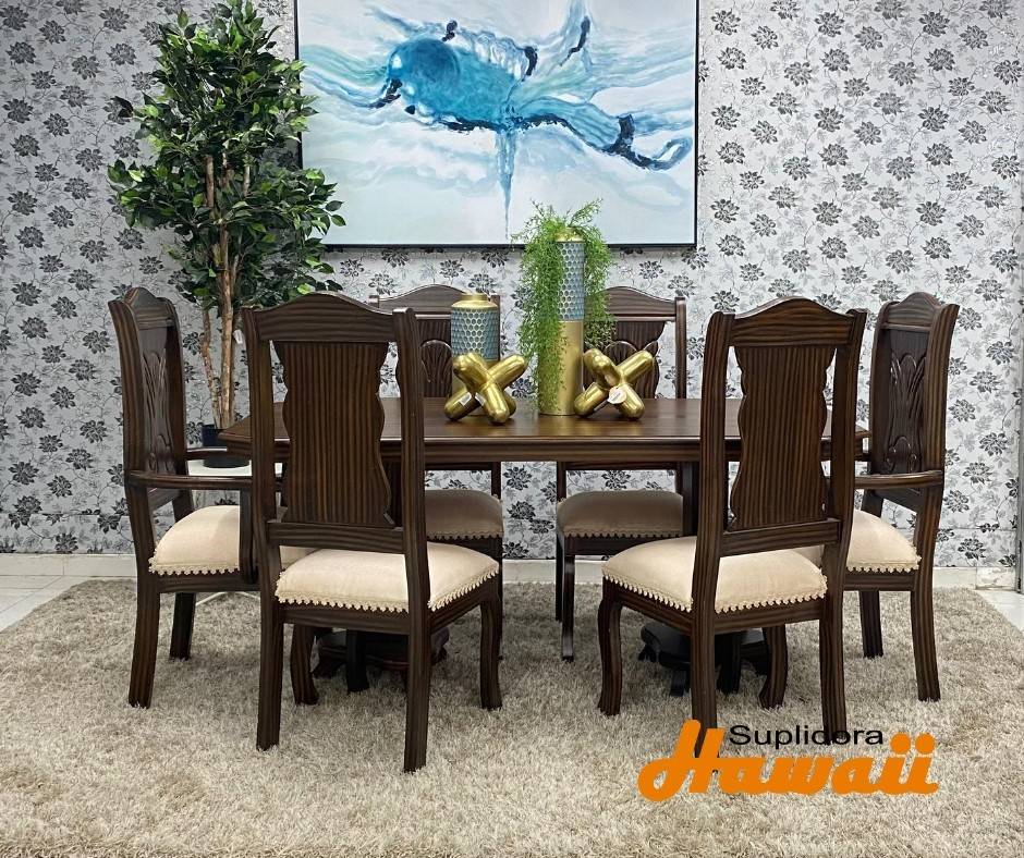 COMEDOR OSCURO 6/S TAPIZ/CREMA T/MADERA