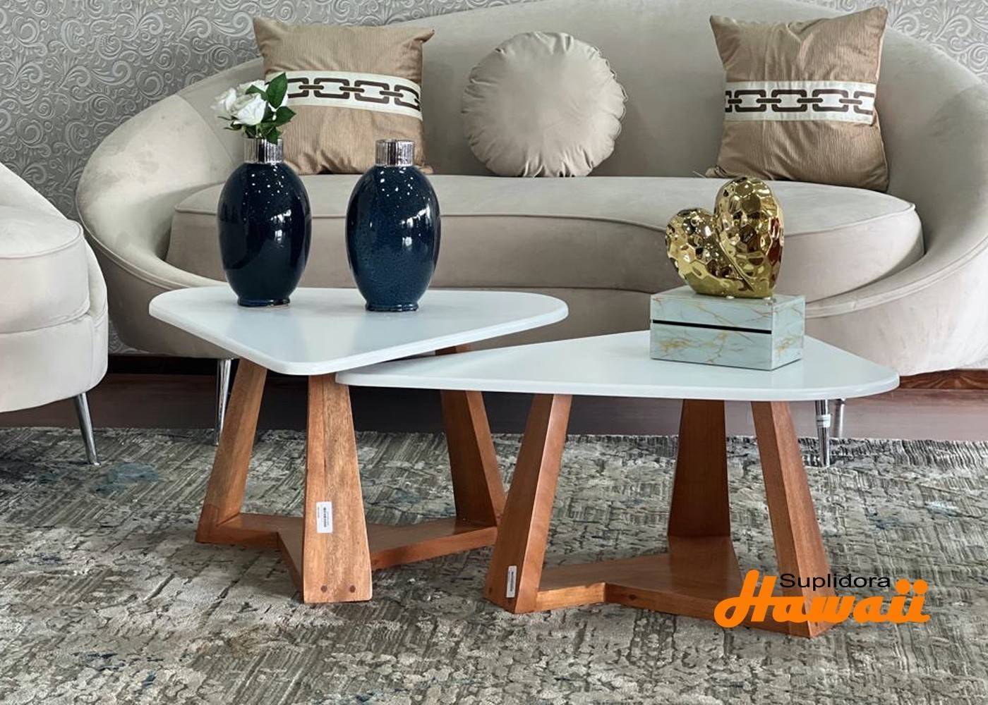 MESA NIDO TRIANGULAR S/2 BLANCA C/NATURAL R.A.