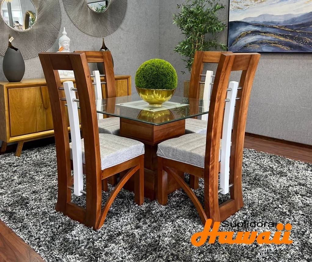 COMEDOR CAPRICHO NATURAL C/BLANCO 4/S C/TUBITO TAPIZ/GRIS T/MADERA P.M.