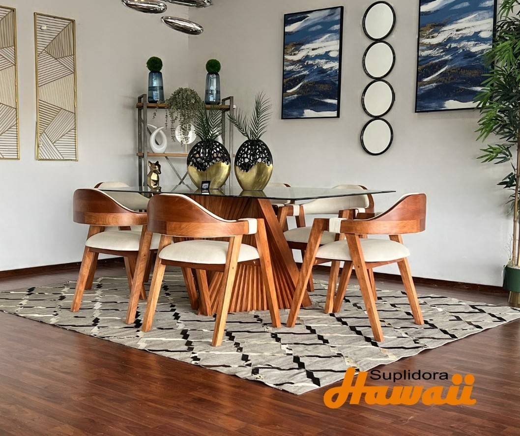 COMEDOR RAFAEL 6/S C/CAOBA T/CRISTAL C/CREMA