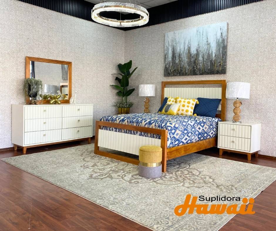 JUEGO APOSENTO KATI #3 MADERA NATURAL CON CREMA 60x75 D.R.