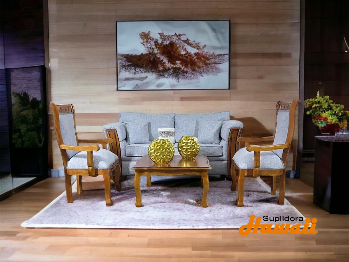 MUEBLE TANIA NATURAL S/3 2/B 1/M TAPIZADO GRIS