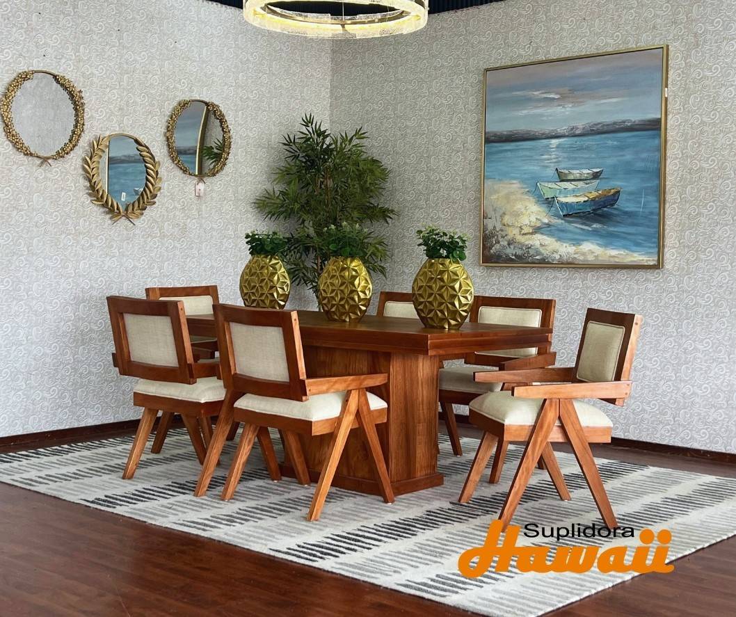 COMEDOR BUCAREST NATURAL TAPIZ/CREMA 6/S ESPALDA TAPIZADA T/MADERA A.M.