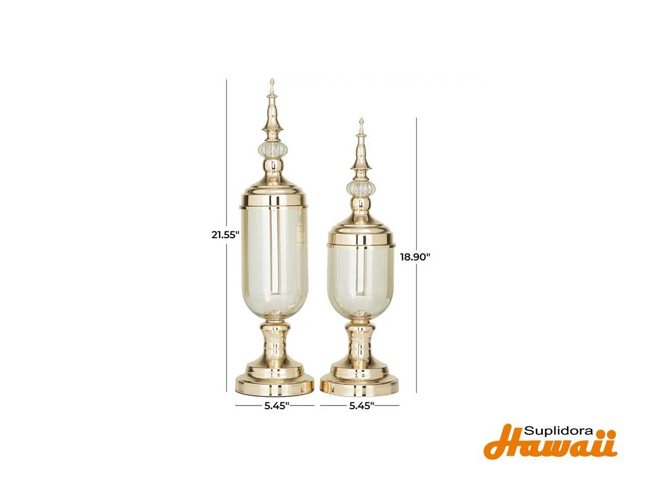 TARROS DECORATIVOS MODERNOS 31978 S/2 METAL DORADO 19, 22H
