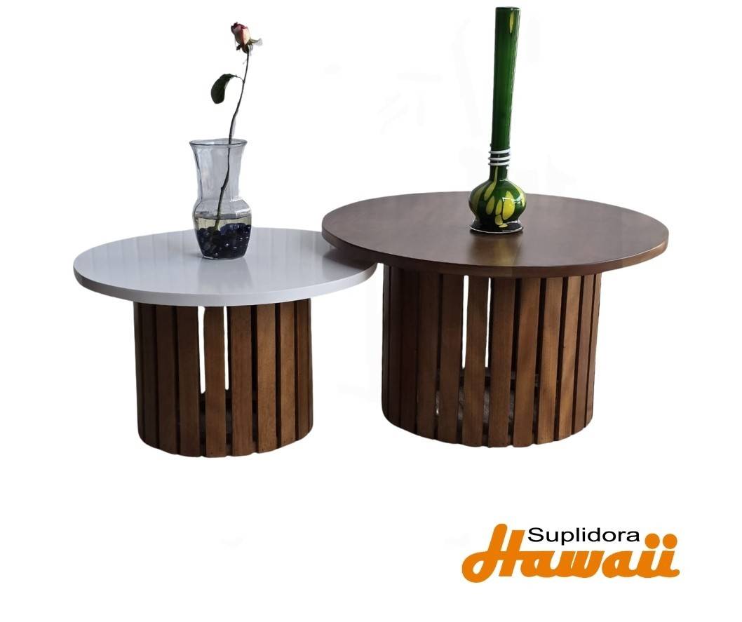 MESA NIDO SILVANA S/2 NATURAL C/BLANCO REDONDA C/PALITO R.A