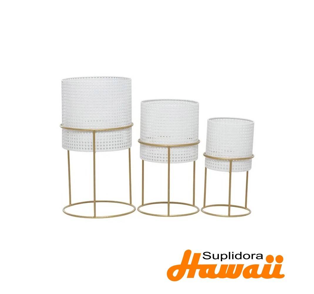 MACETERO S/3 CONTEMPORANEO 73887 METAL BLANCO 23, 19, 16