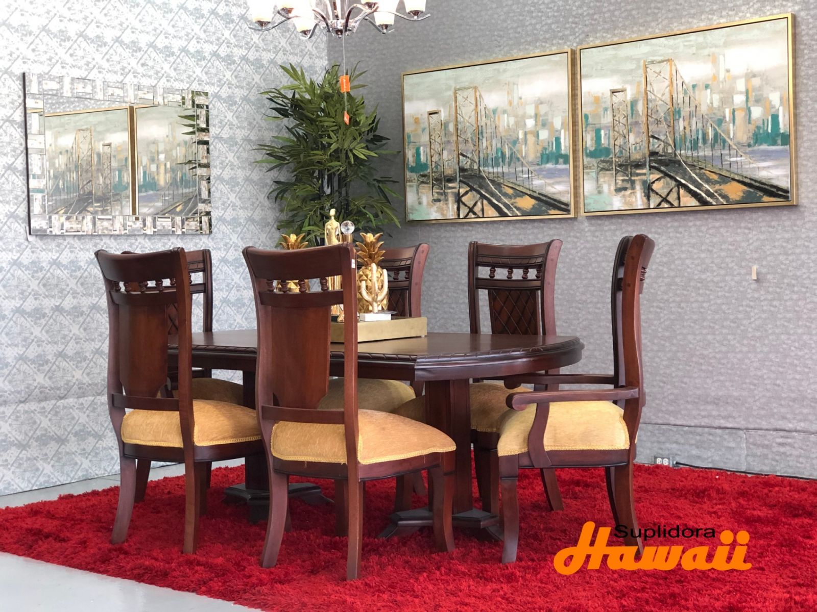 COMEDOR DULCITO C/BOLITA T/MADERA 6/S TAPIZ/AMARILLO OSCURO