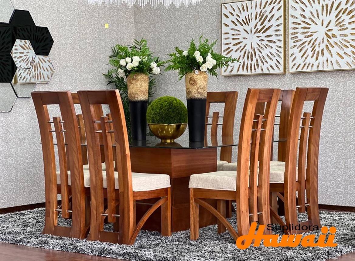 COMEDOR CAPRICHO NATURAL 8/S T/CRISTAL TAPIZ/CREMA P.M.