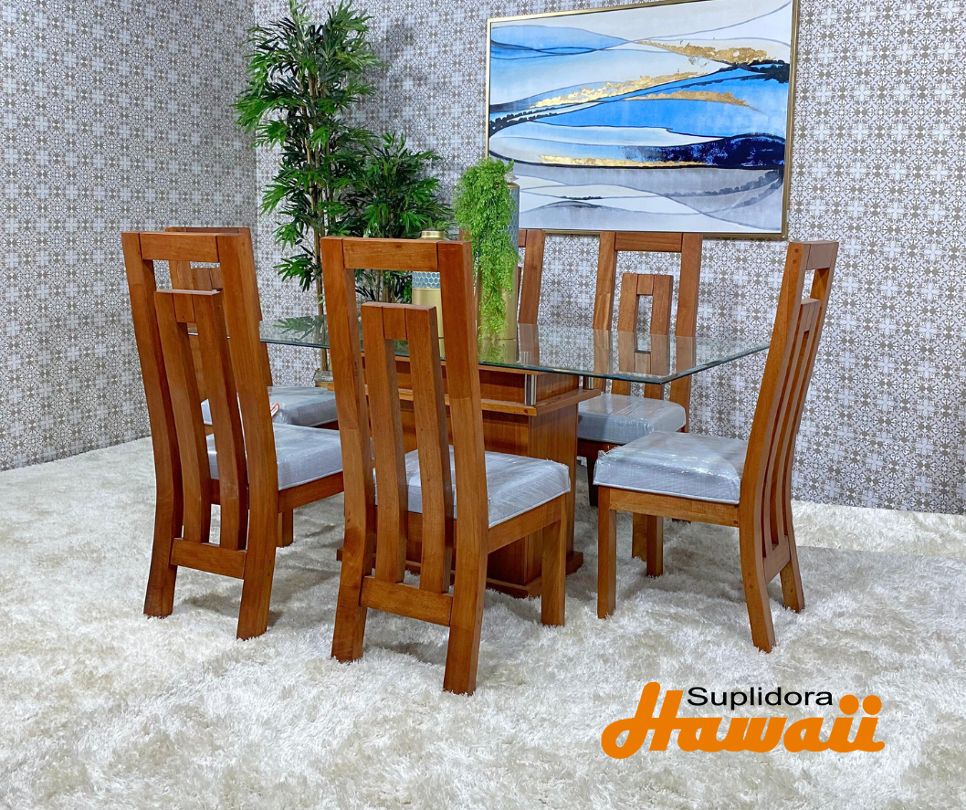 COMEDOR BC NATURAL 6/S T/CRISTAL TAPIZ/GRIS A.M.