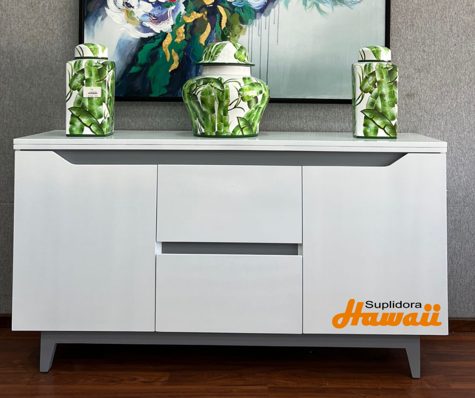 CREDENZA BLANCA CON GRIS 60 2/GAV CENTRO Y 2/P LATERALES
