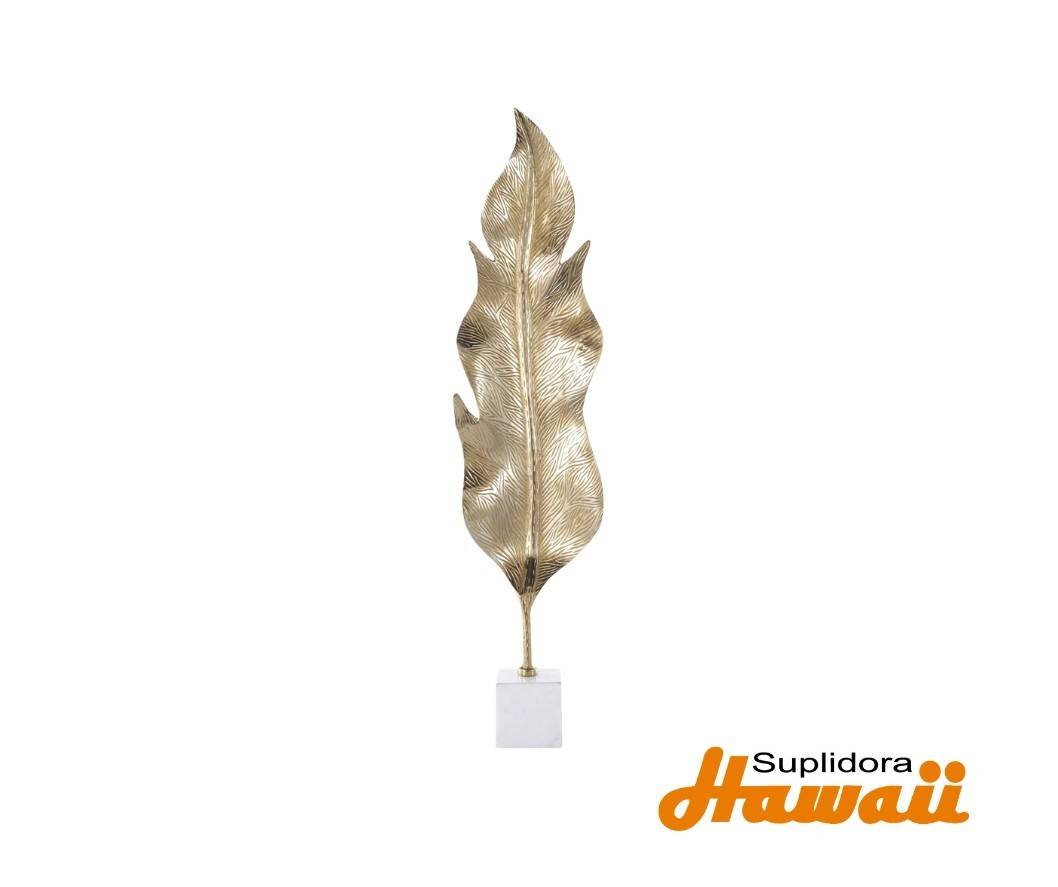 ESCULTURA HOJA DE ALUMINIO DORADA 12247 C/BASE D/ MARMOL BLANCO 10W 40H